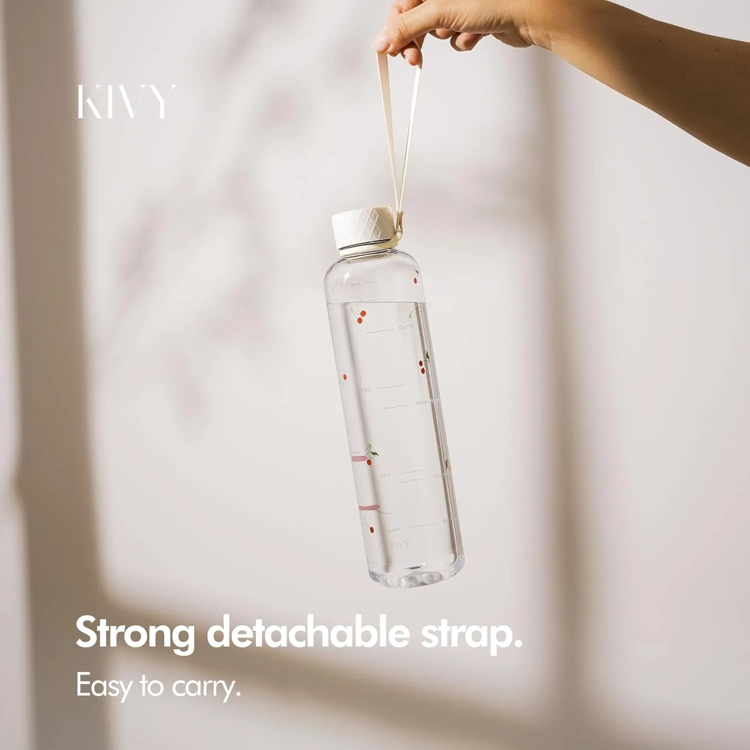 KIVY Clear water bottle 32oz [Lightweight & Shatterproof] Fits Backpack & Cupholder for Travel, Sports, School, Gym - Cute water bottle aesthetic - Cherry Edition