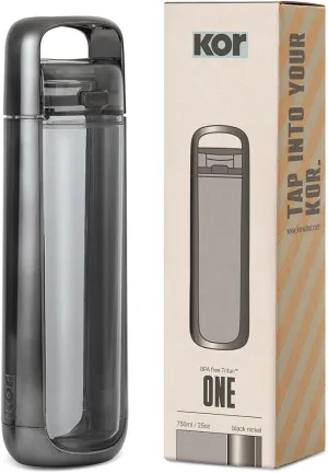 KOR ONE BPA Free Clear Reusable Water Bottle I 750mL I 25 Oz I Safe & Non-Toxic I Sustainable & Eco-Friendly I Leak Proof I One Click Cap w/ Handle I Wide Mouth I Great for Travel & Workouts