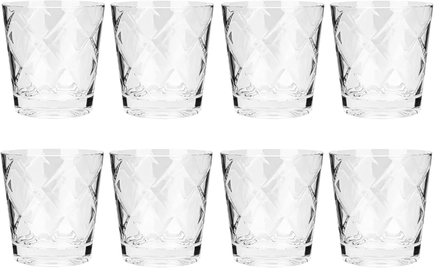 KX-WARE Arcylic Drinking Glasses, 11-ounce Plastic Tumbler Juice Cup Whiskey Glasses, set of 8 Clear