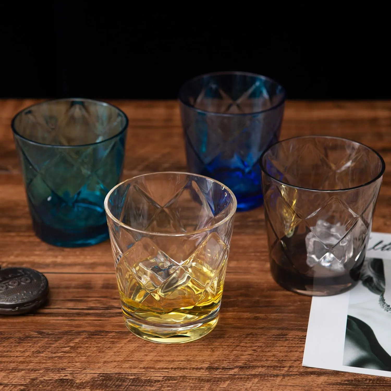 KX-WARE Arcylic Drinking Glasses, 11-ounce Plastic Tumbler Juice Cup Whiskey Glasses, set of 8 Clear