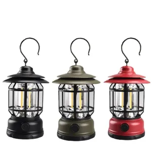 Lantern: Portable Retro Camping Lamp with Knob Adjustable LED, Type-C Charging & Waterproof Design for Outdoor & Emergency Use