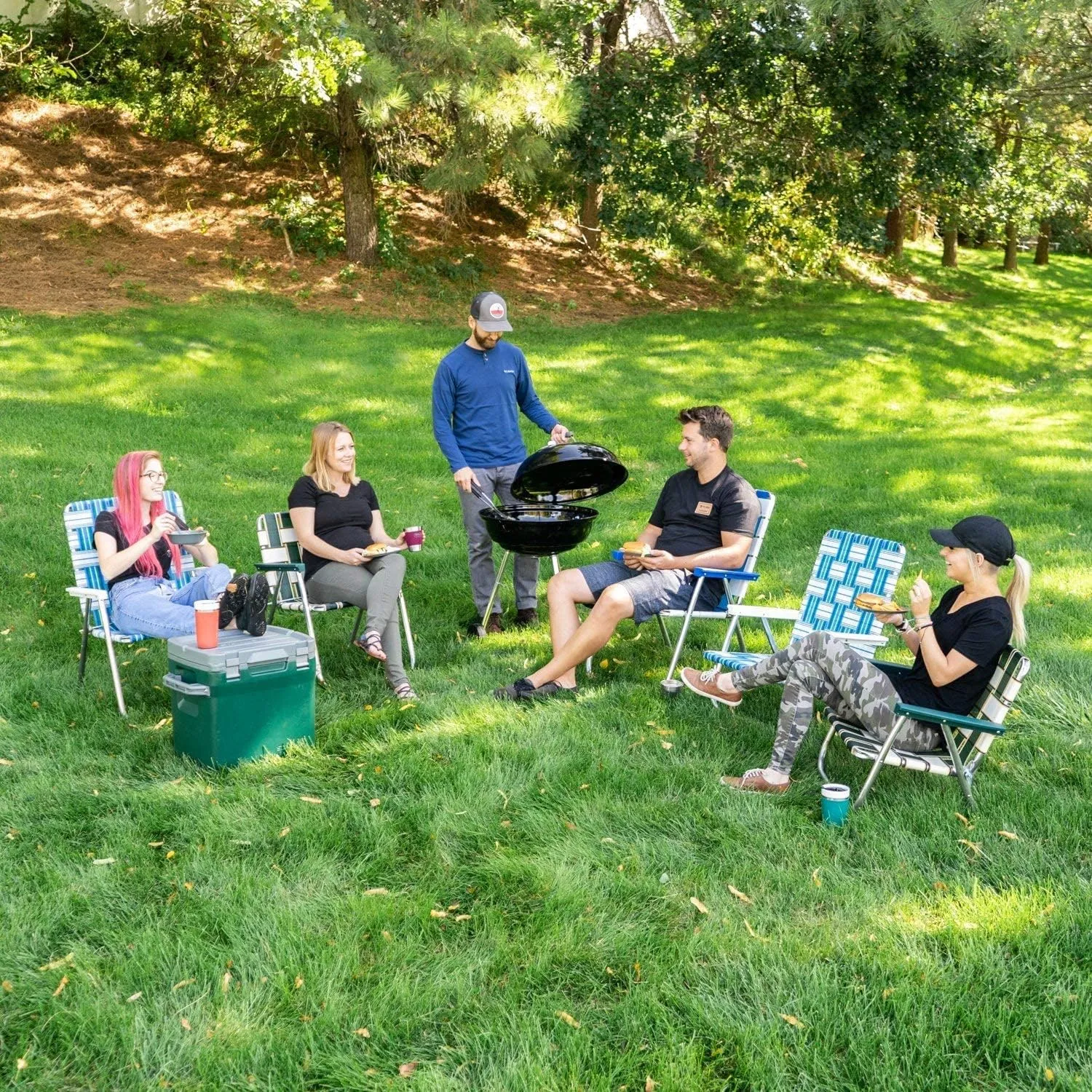 Lawn Chair USA - Outdoor Chairs for Camping. Made with Lightweight Aluminum Frames and UV-Resistant Webbing. Folds for Easy Storage 2- Pack (Yellow and White Stripes with White Arms, Classic)