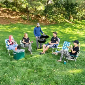 Lawn Chair USA - Outdoor Chairs for Camping. Made with Lightweight Aluminum Frames and UV-Resistant Webbing. Folds for Easy Storage 2- Pack (Yellow and White Stripes with White Arms, Classic)