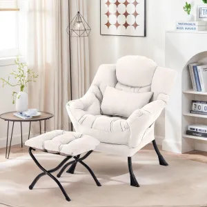 Lazy Chair with Ottoman, Comfy Fabric Accent Lounge Arm Chair with Lumbar Pillow and Folding Footrest, Reading Leisure Sofa Chair for Bedroom, Living Room, Dorm,Beige