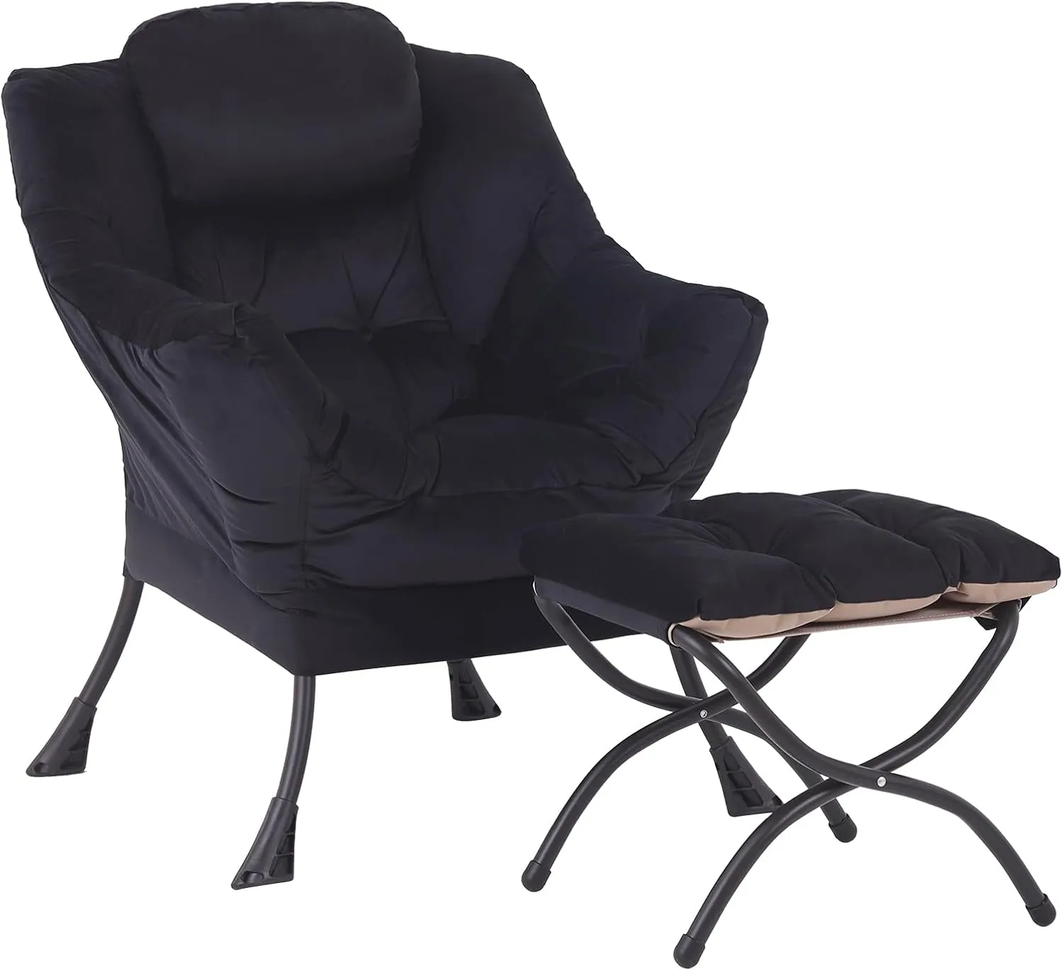 Lazy Chair with Ottoman, Modern Accent Chair Contemporary Lounge Leisure Sofa Chair with Armrests, Reading Chair and Folding Footstool Set for Living Room, Bedroom, Office, Velvet Black