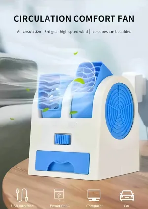 Lazzfy “Mini Portable bladeless 3-in-1 Air Cooler With USB Connectivity, Plastic Body Air cooler Conditioner 600ml Water Tank & Fabric Filter – Perfect for keeping Home & Office Cool & Fragrance, Usable at Home or Office”