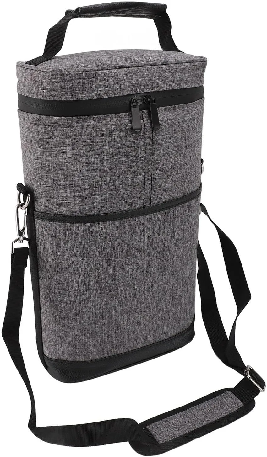 Leakproof Insulated Padded 2 Bottle Wine Cooler Bag with Handle and Adjustable Shoulder Strap for Travel Wine Tasting Parties Picnics Camping (Gray)