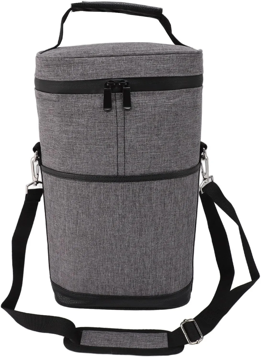 Leakproof Insulated Padded 2 Bottle Wine Cooler Bag with Handle and Adjustable Shoulder Strap for Travel Wine Tasting Parties Picnics Camping (Gray)