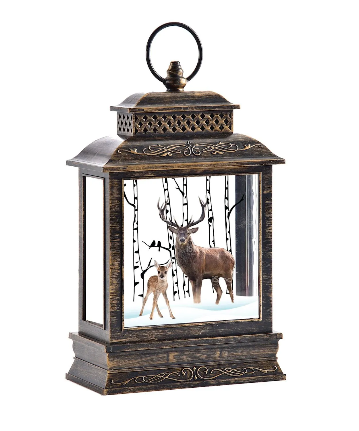 LED Bronze Water Lantern with Reindeer