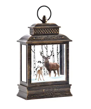 LED Bronze Water Lantern with Reindeer