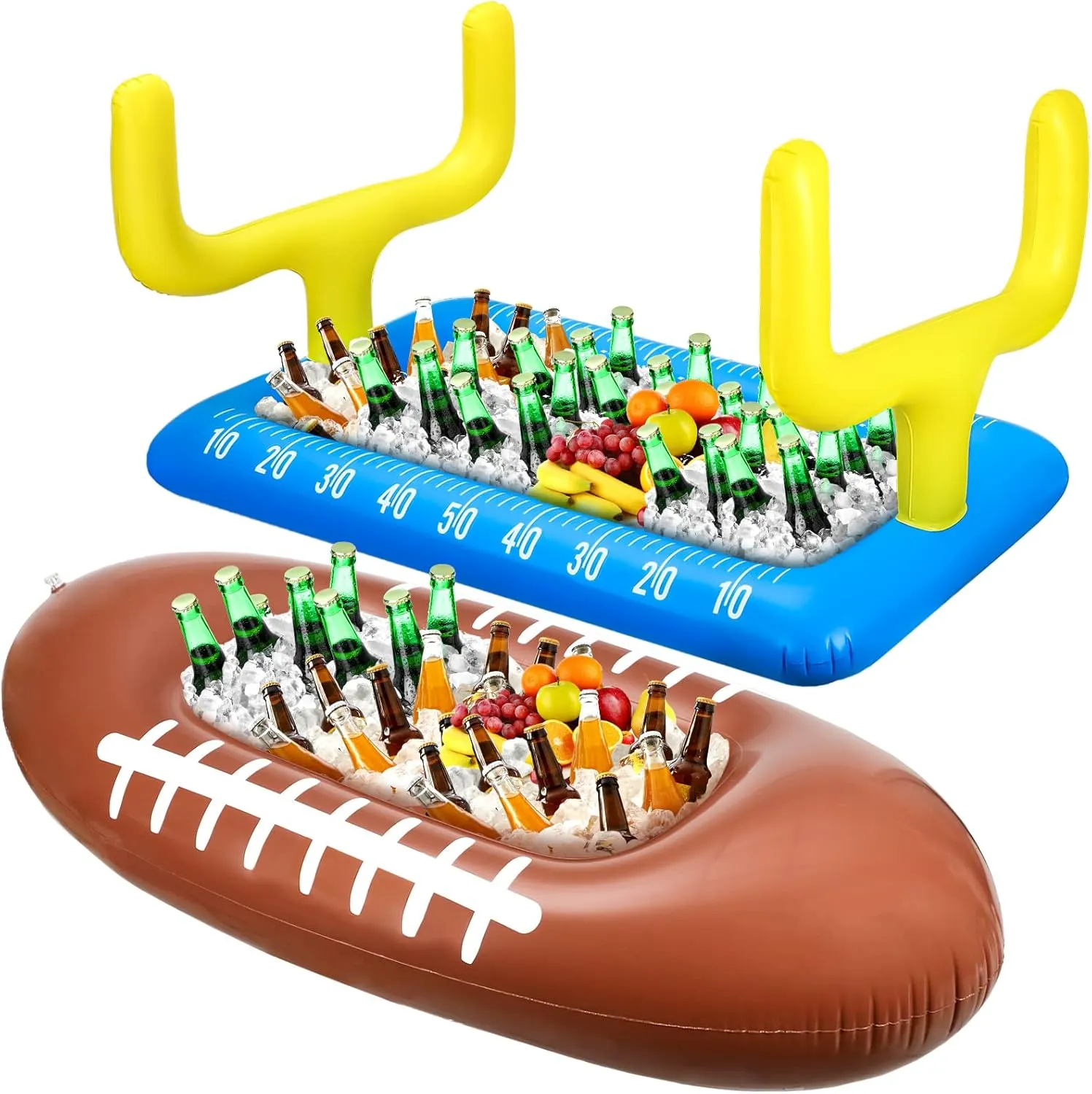Leitee 2 Pcs Inflatable Football Drink Cooler Football Party Decoration Inflatable Field Cooler Ice Serving Bar Food Container for Summer Sport Birthday Party Favor Supplies(Blue, Brown)