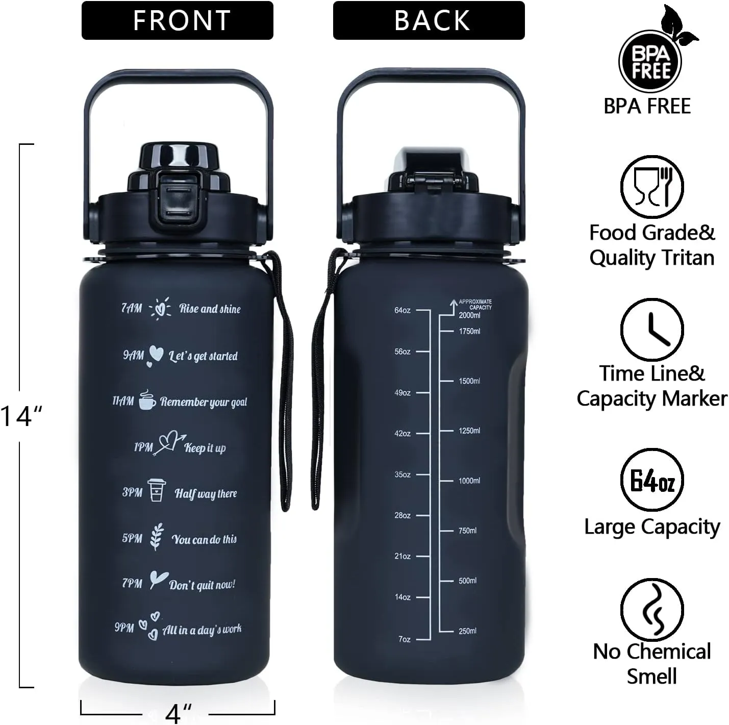 Leopards print Half Gallon Water Bottle with Sleeve - BPA Free Tropical Leaves Water Bottle 64 OZ - with Time Marker Leakproof Water Jug - Motivational Workout Water Bottle for Office Gym Outdoor Hiking Travel