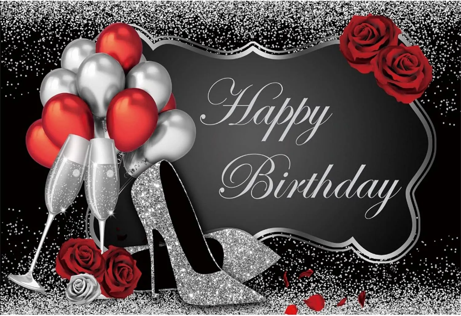 Leowefowa 3x2.5m Birthday Backdrop Rose High Heels Champagne Sequins Quinceanera Birthday Photography Background for Girl Lady Birthday Party Decor Kids Adult Photo Shoot Studio Props Backdrops