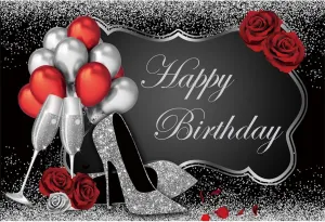 Leowefowa 3x2.5m Birthday Backdrop Rose High Heels Champagne Sequins Quinceanera Birthday Photography Background for Girl Lady Birthday Party Decor Kids Adult Photo Shoot Studio Props Backdrops