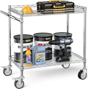 Leteuke Utility Tool Carts with Wheels, 900LBS Capacity Heavy Rolling Cart with Hand, Outdoor Grill Table Stand for Blackstone Griddle, Ninja Grill, Pizza Oven Table, BBQ, Kitchen-Chrome