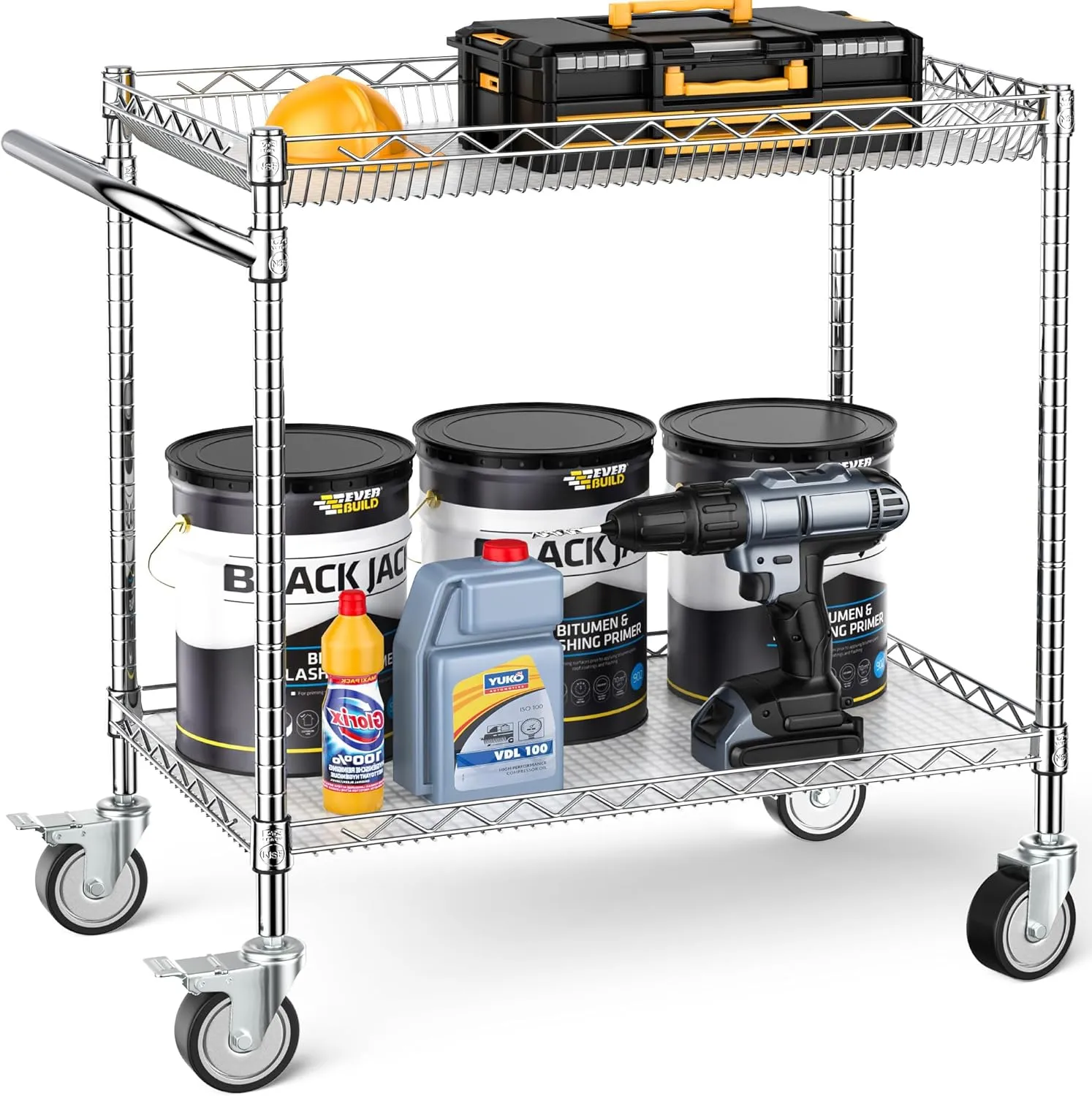 Leteuke Utility Tool Carts with Wheels, 900LBS Capacity Heavy Rolling Cart with Hand, Outdoor Grill Table Stand for Blackstone Griddle, Ninja Grill, Pizza Oven Table, BBQ, Kitchen-Chrome