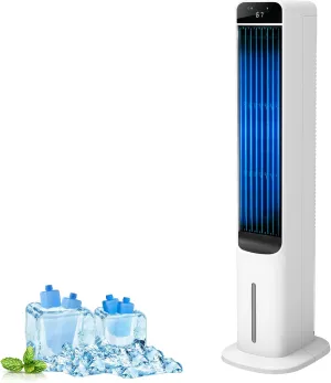 LifePlus Evaporative Air Cooler Quiet Cooling Fan Swamp Cooler with Water Refilling, 4 Ice Boxes Remote Control 100° Oscillation 3 Speed and 3 Wind Type for Home Office, More Cold Tower Fan