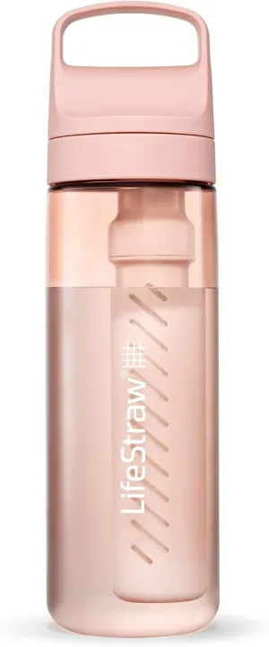 LifeStraw Go Series – BPA-Free Water Filter Bottle for Travel and Everyday use removes Bacteria, parasites and microplastics, Improves Taste, 22oz Cherry Blossom Pink