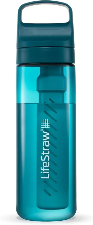 LifeStraw Go Series – BPA-Free Water Filter Bottle for Travel and Everyday use removes Bacteria, parasites and microplastics, Improves Taste, 22oz Laguna Teal