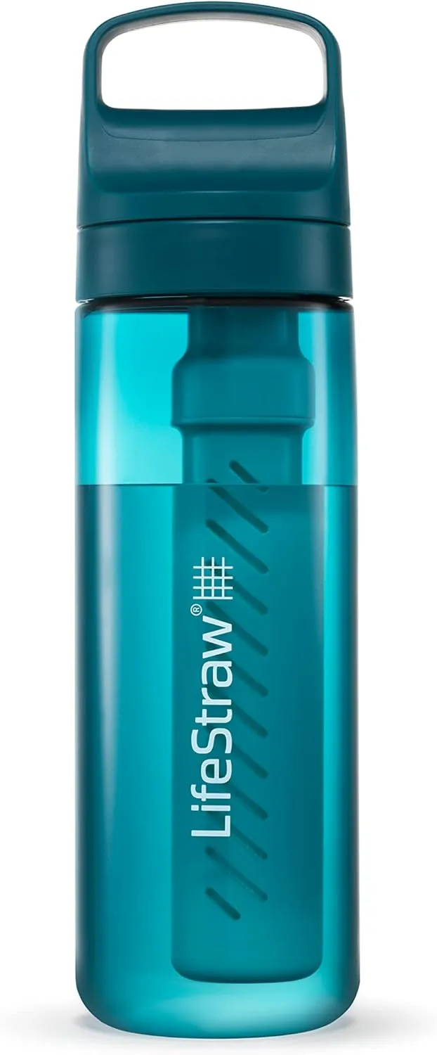 LifeStraw Go Series – BPA-Free Water Filter Bottle for Travel and Everyday use removes Bacteria, parasites and microplastics, Improves Taste, 22oz Laguna Teal