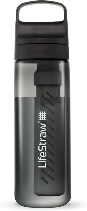 LifeStraw Go Series – BPA-Free Water Filter Bottle for Travel and Everyday use removes Bacteria, parasites and microplastics, Improves Taste, 22oz Nordic Noir
