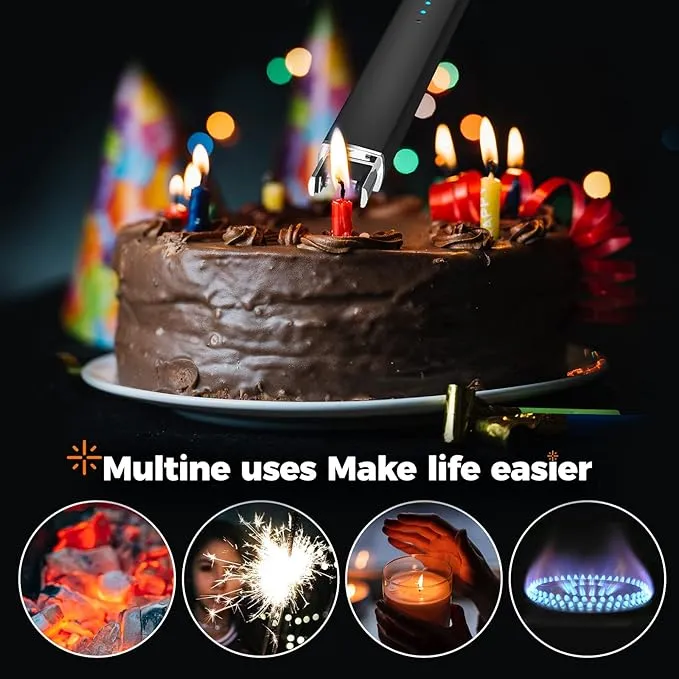Lighter Candle Lighter, Electric Lighter USB Rechargeable Lighters Have Triple Safety and LED Battery Display, Windproof Flameless Plasma Arc Lighter for Candle Camping Grill (Black)