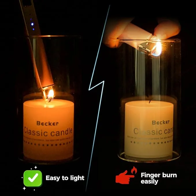 Lighter Candle Lighter, Electric Lighter USB Rechargeable Lighters Have Triple Safety and LED Battery Display, Windproof Flameless Plasma Arc Lighter for Candle Camping Grill (Black)