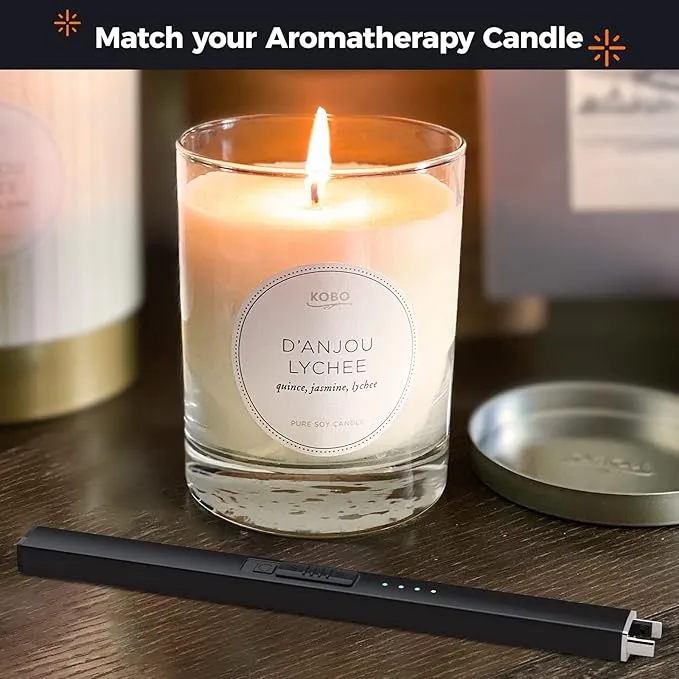 Lighter Candle Lighter, Electric Lighter USB Rechargeable Lighters Have Triple Safety and LED Battery Display, Windproof Flameless Plasma Arc Lighter for Candle Camping Grill (Black)