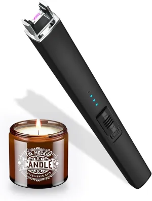 Lighter Candle Lighter, Electric Lighter USB Rechargeable Lighters Have Triple Safety and LED Battery Display, Windproof Flameless Plasma Arc Lighter for Candle Camping Grill (Black)