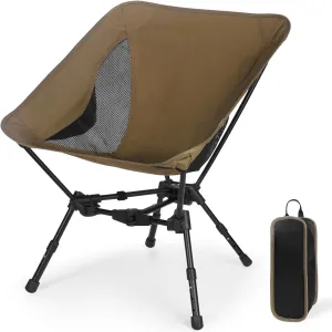 Lightweight Folding Camping Chair: Portable Ultralight Height Adjustable Folding Camping Chair 330 lbs Capacity with Side Pockets Ideal Backpacking Chair for Short hikes and Cycling Trips (Khaki)