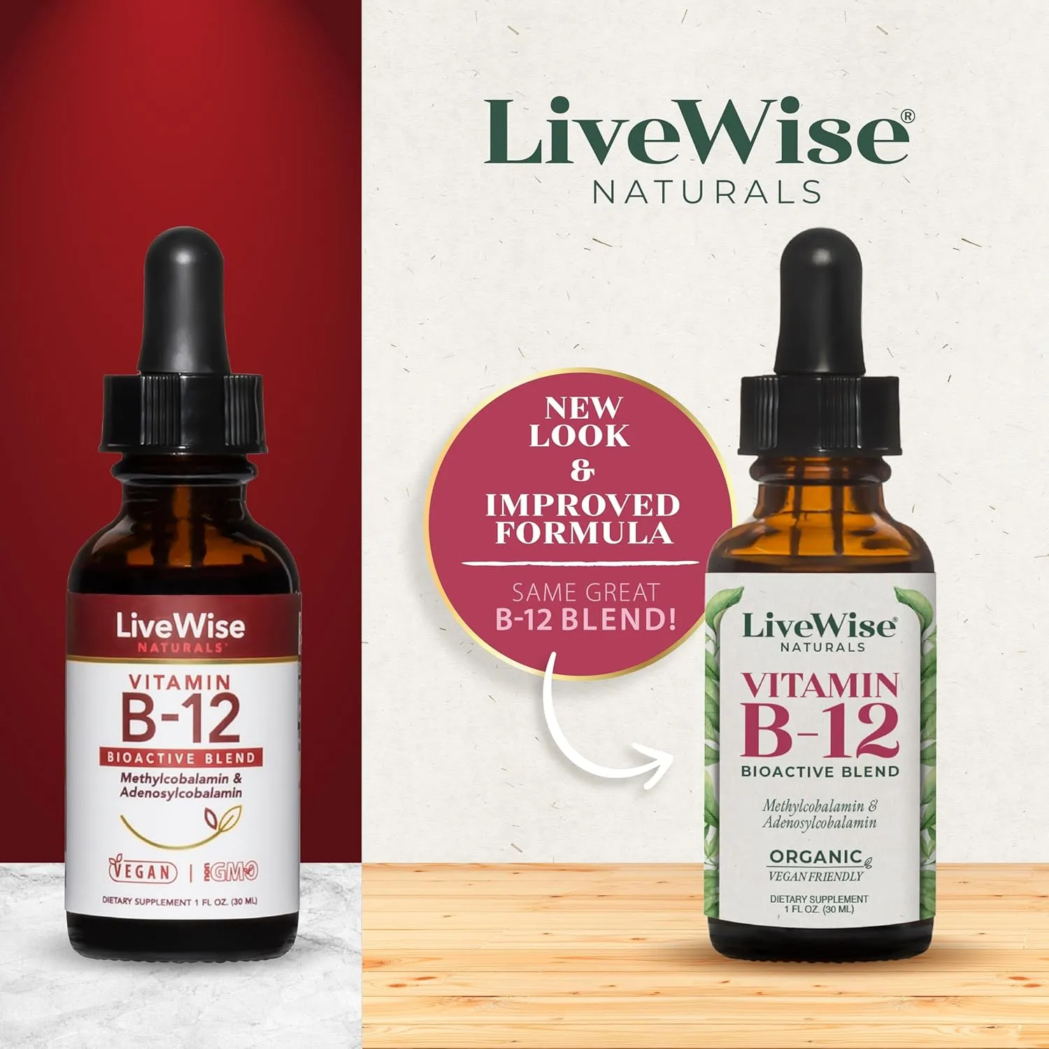 LiveWise Naturals B12 Vitamin Drops Non-GMO, Organic Bioactive Blend for Energy, Clarity, Focus, and Easy Absorption, Adenosylcobalamin & Methylcobalamin Supplement, Vegan, Gluten-Free, Dairy-Free