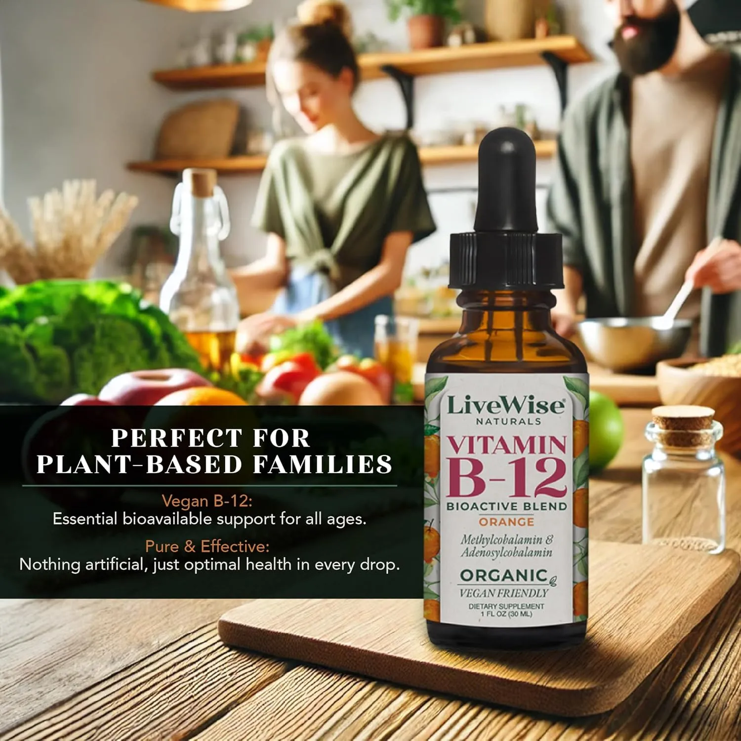 LiveWise Naturals B12 Vitamin Drops Non-GMO, Organic Bioactive Blend for Energy, Clarity, Focus, and Easy Absorption, Adenosylcobalamin & Methylcobalamin Supplement, Vegan, Gluten-Free, Dairy-Free