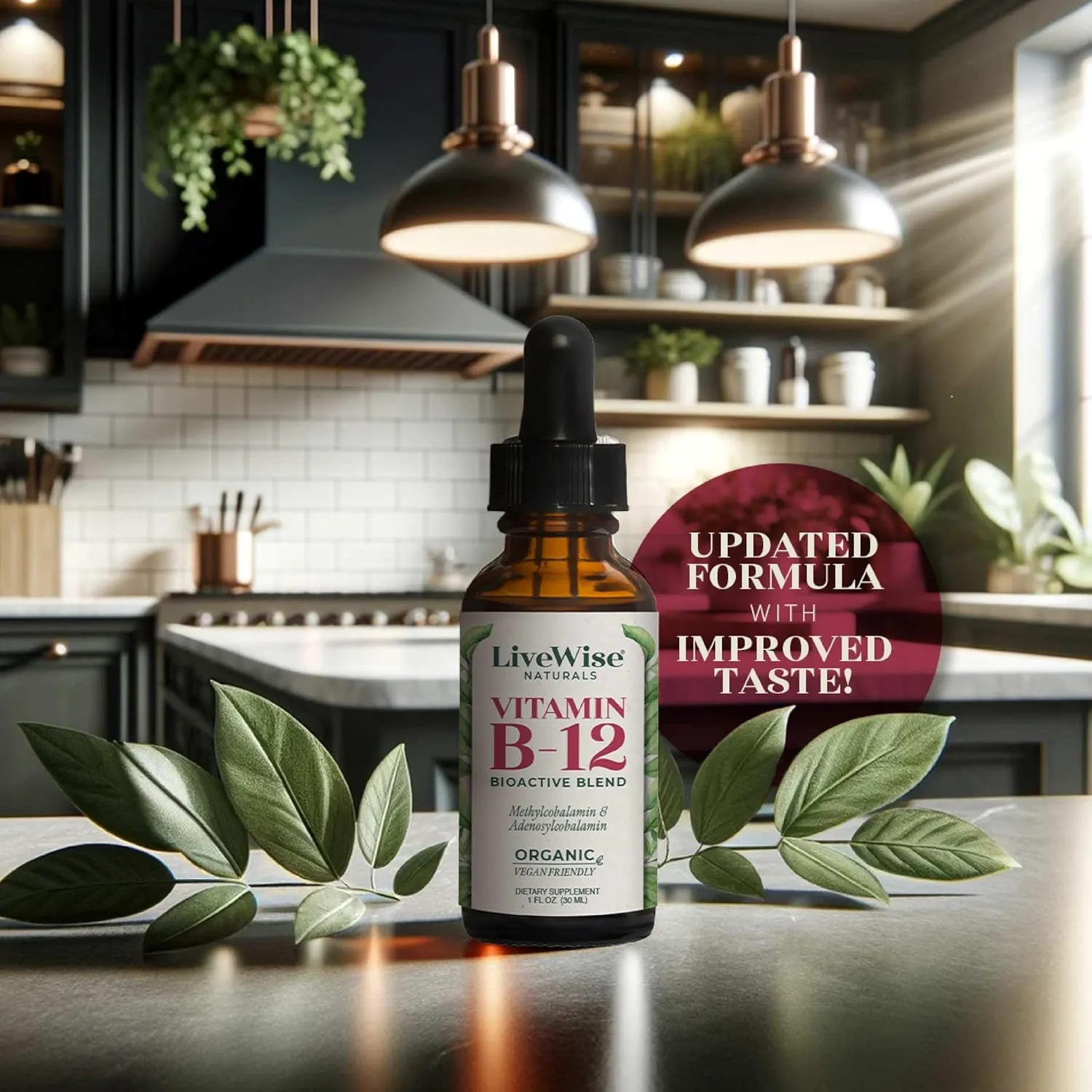 LiveWise Naturals B12 Vitamin Drops Non-GMO, Organic Bioactive Blend for Energy, Clarity, Focus, and Easy Absorption, Adenosylcobalamin & Methylcobalamin Supplement, Vegan, Gluten-Free, Dairy-Free