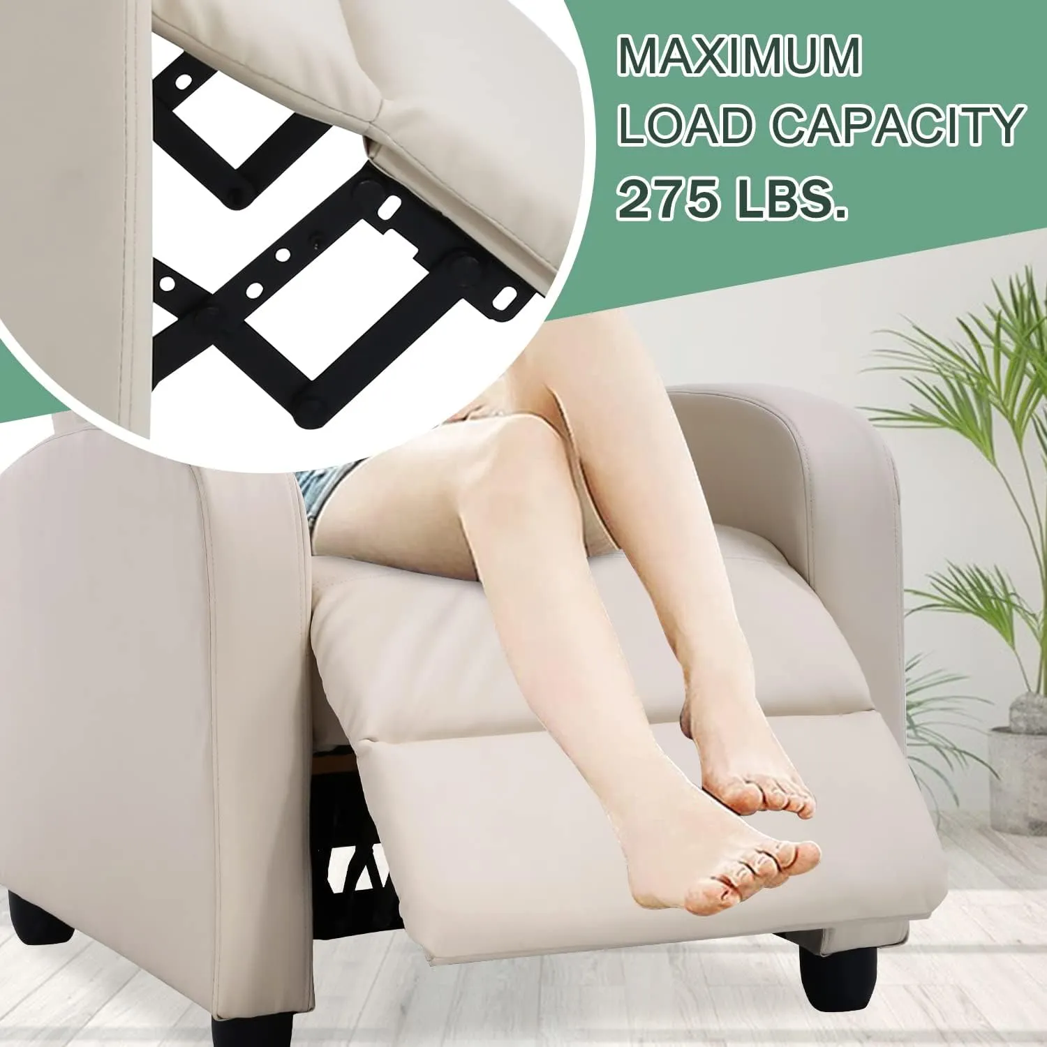 Living Room Recliner Chair Modern Reclining Easy Lounge Winback Single Sofa Reading Chair PU Leather Home Theater Seating Massage Adjustable Accent Armchair w/ Thick Seat Cushion & Backrest, Beige