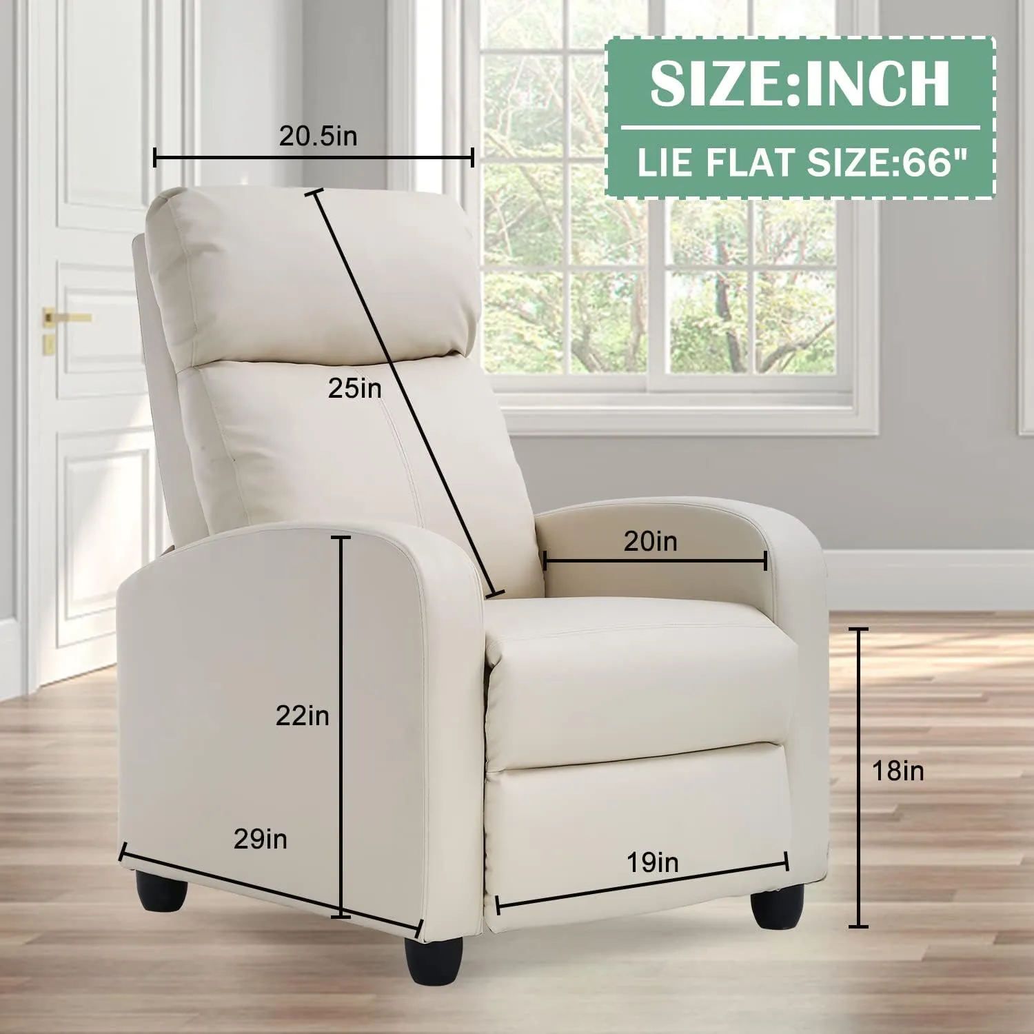 Living Room Recliner Chair Modern Reclining Easy Lounge Winback Single Sofa Reading Chair PU Leather Home Theater Seating Massage Adjustable Accent Armchair w/ Thick Seat Cushion & Backrest, Beige