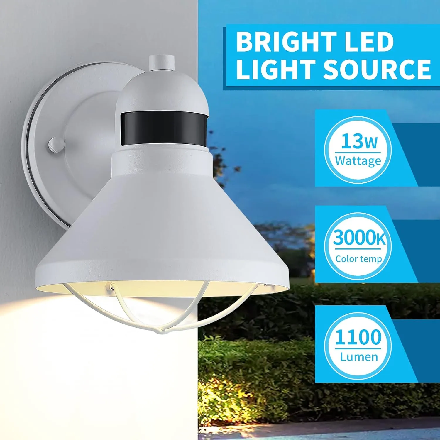 LONEDRUID 2 Pack Motion Sensor Outdoor LED Porch Light Dusk to Dawn Exterior Wall Sconce White Outside Barn Lighting Fixtures Rustic Wall Mount Lantern for House Patio Garage Farmhouse Entryway