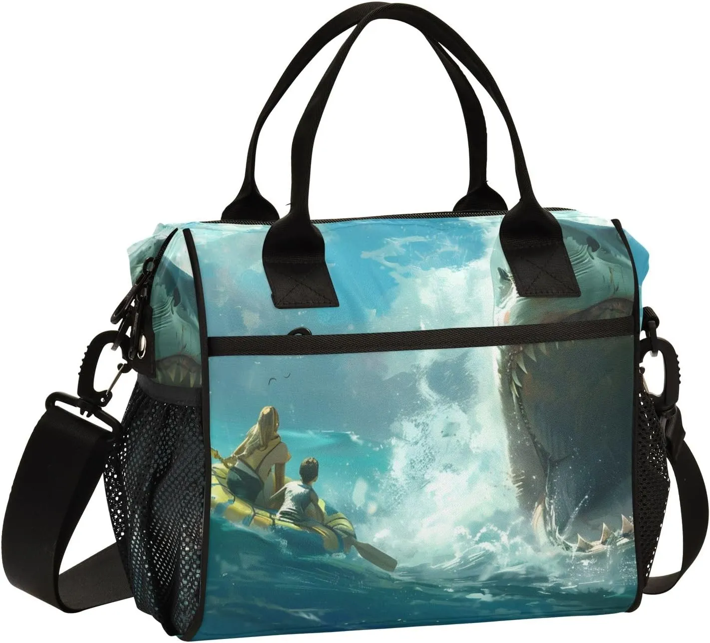 Lunch Box Insulated Lunch Bag Attacking Shark Biting The Raft Family Cooler Tote Bag for Work Picnic or Travel