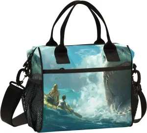 Lunch Box Insulated Lunch Bag Attacking Shark Biting The Raft Family Cooler Tote Bag for Work Picnic or Travel