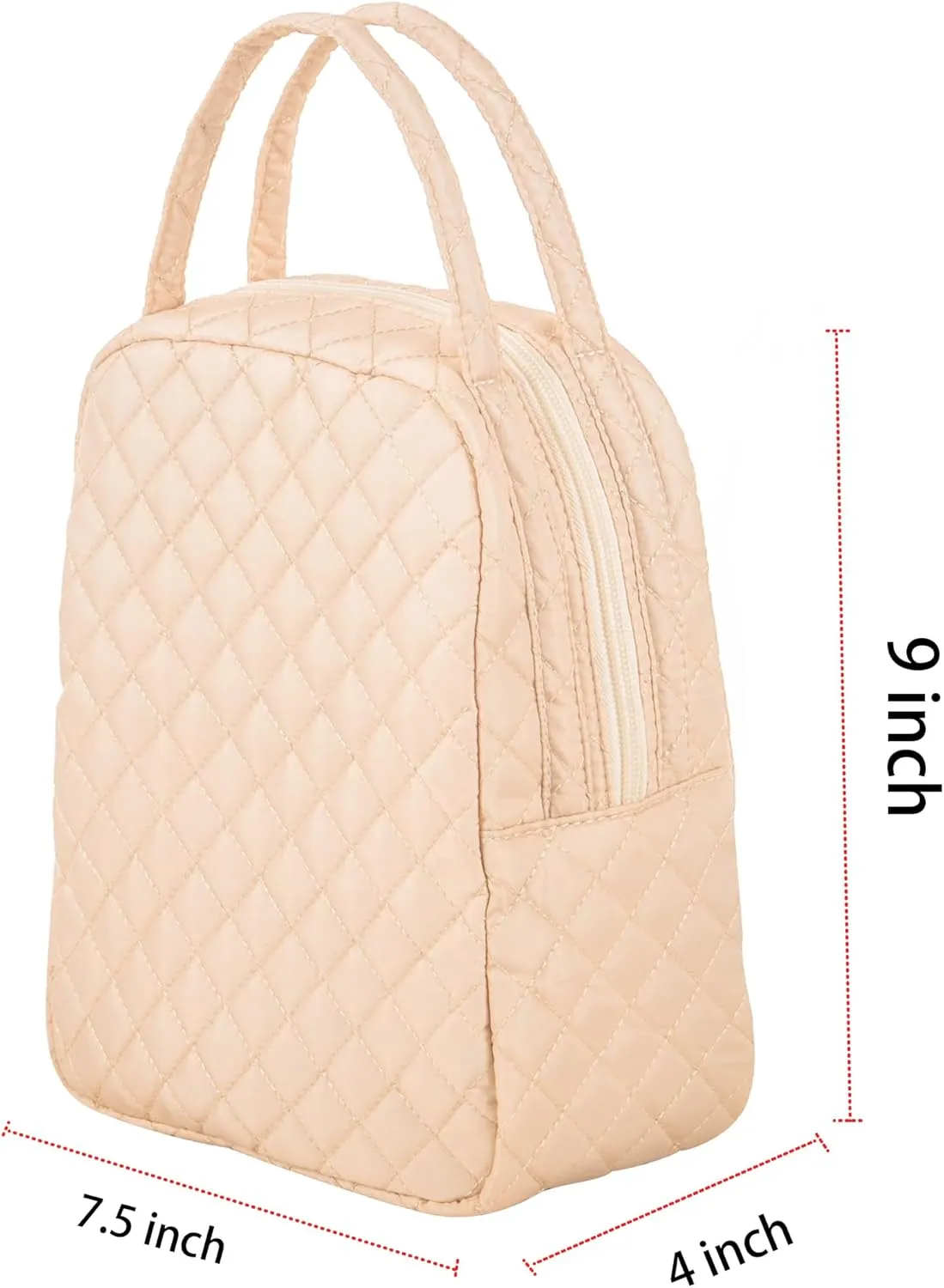 Machine Washable Women Quilted Fabric Insulated Reusable Cooler Lunch Bag Tote Adult Thermal Lunch Box Storage Bag for Ｗork (Beige)