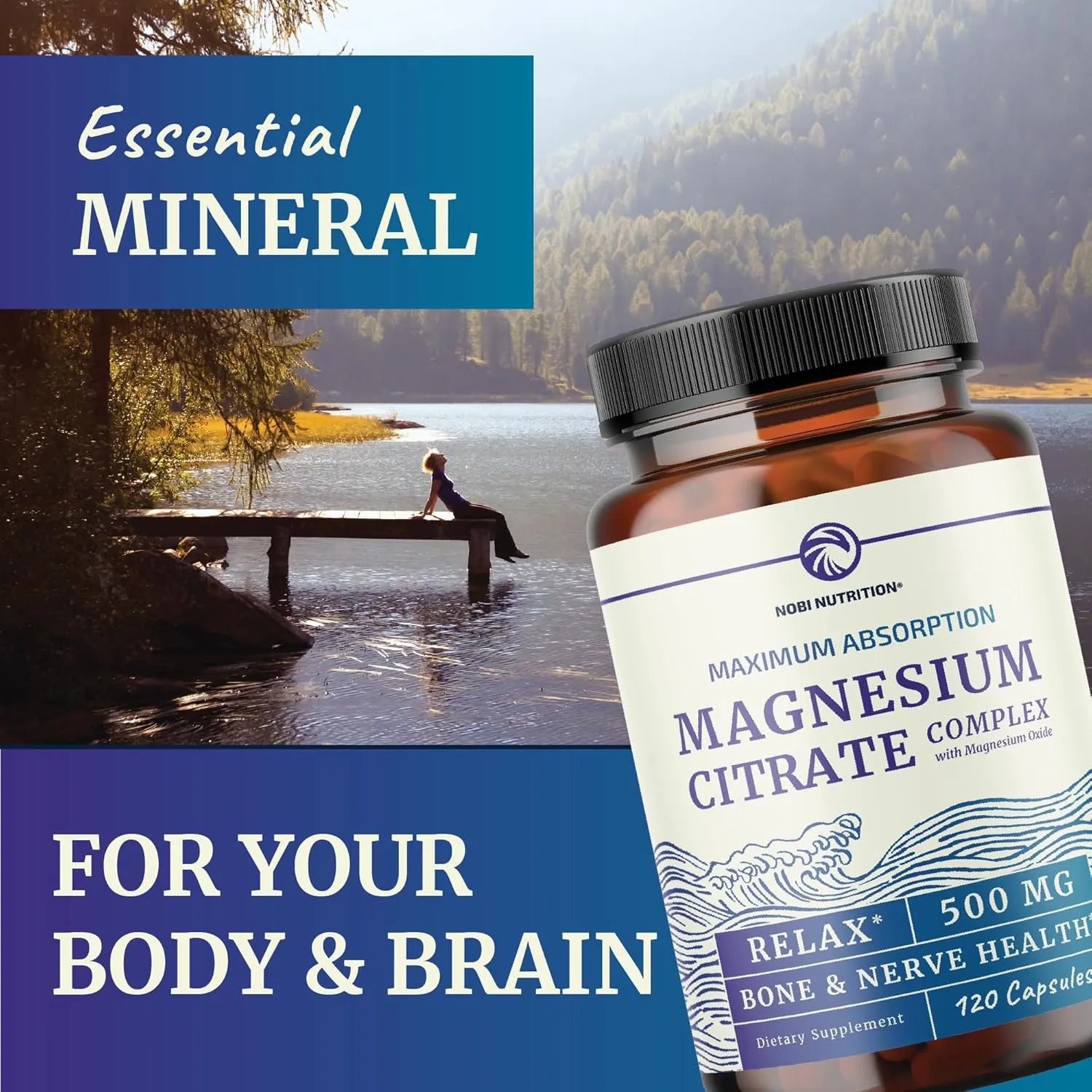 Magnesium Citrate 500 MG (120ct) for Calm, Relaxation, Constipation & Digestion Support | High Absorption Magnesium Supplement with Elemental Mag Oxide | Gluten-Free, Soy-Free | 4-Month Supply