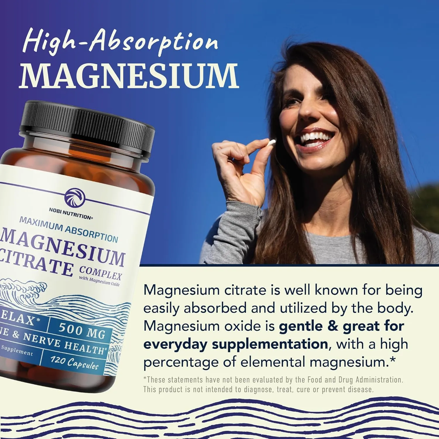 Magnesium Citrate 500 MG (120ct) for Calm, Relaxation, Constipation & Digestion Support | High Absorption Magnesium Supplement with Elemental Mag Oxide | Gluten-Free, Soy-Free | 4-Month Supply