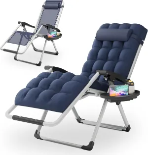 Magshion Zero Gravity Chair with Cushion, Reclining Outdoor Patio Lounge Chair, Folding Indoor Anti Gravity Recliner, Portable Lounger with Removable Cup Holder Side Tray and Pillow Headrest (Blue)