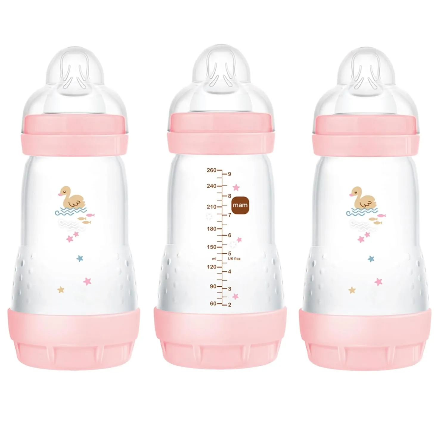 MAM 9oz Easy Start Anti-Colic Baby Bottles, Medium Flow, Breastfeeding-Like Silicone Nipple Bottle, Reduces Colic, Gas, & Reflux, Easy-to-Clean, BPA-Free, 2  Months