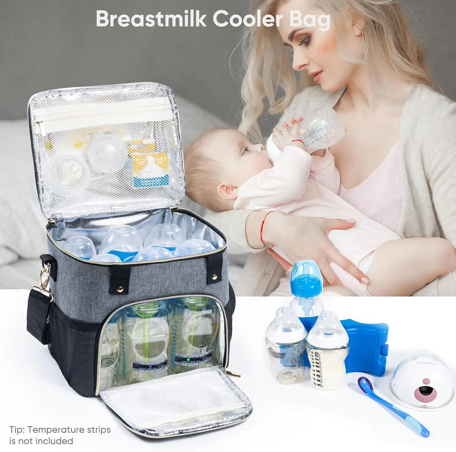 Mam Breastmilk Cooler Bag with Ice Pack for 4 Bottles - See-through Breast Pump Bag for Baby Bottles 4oz-9oz