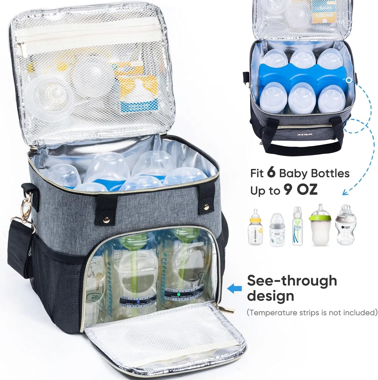 Mam Breastmilk Cooler Bag with Ice Pack for 4 Bottles - See-through Breast Pump Bag for Baby Bottles 4oz-9oz