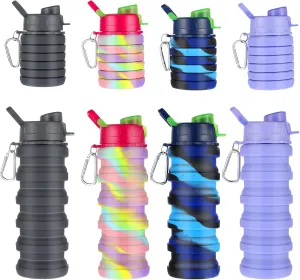 MAQUITA 4 Pcs Collapsible Water Bottles 16 oz Portable Foldable Water Bottles Silicone Leak Proof Travel Water Bottle Reusable Sports Water Bottle with Metal Clip for Camping Hiking Travel