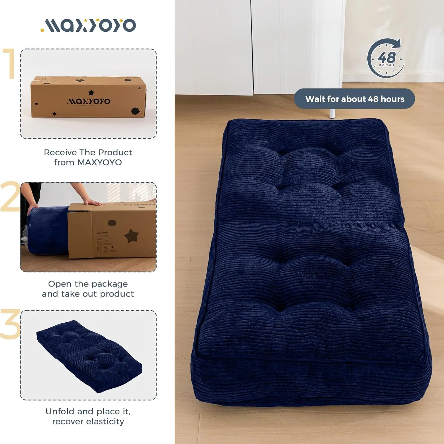 MAXYOYO Adjustable Floor Chair with Back Support, Gaming Chair Floor Meditation Chair with Tufted Cushion, Adults Folding Sofa Seat for Reading Meditating, Navy