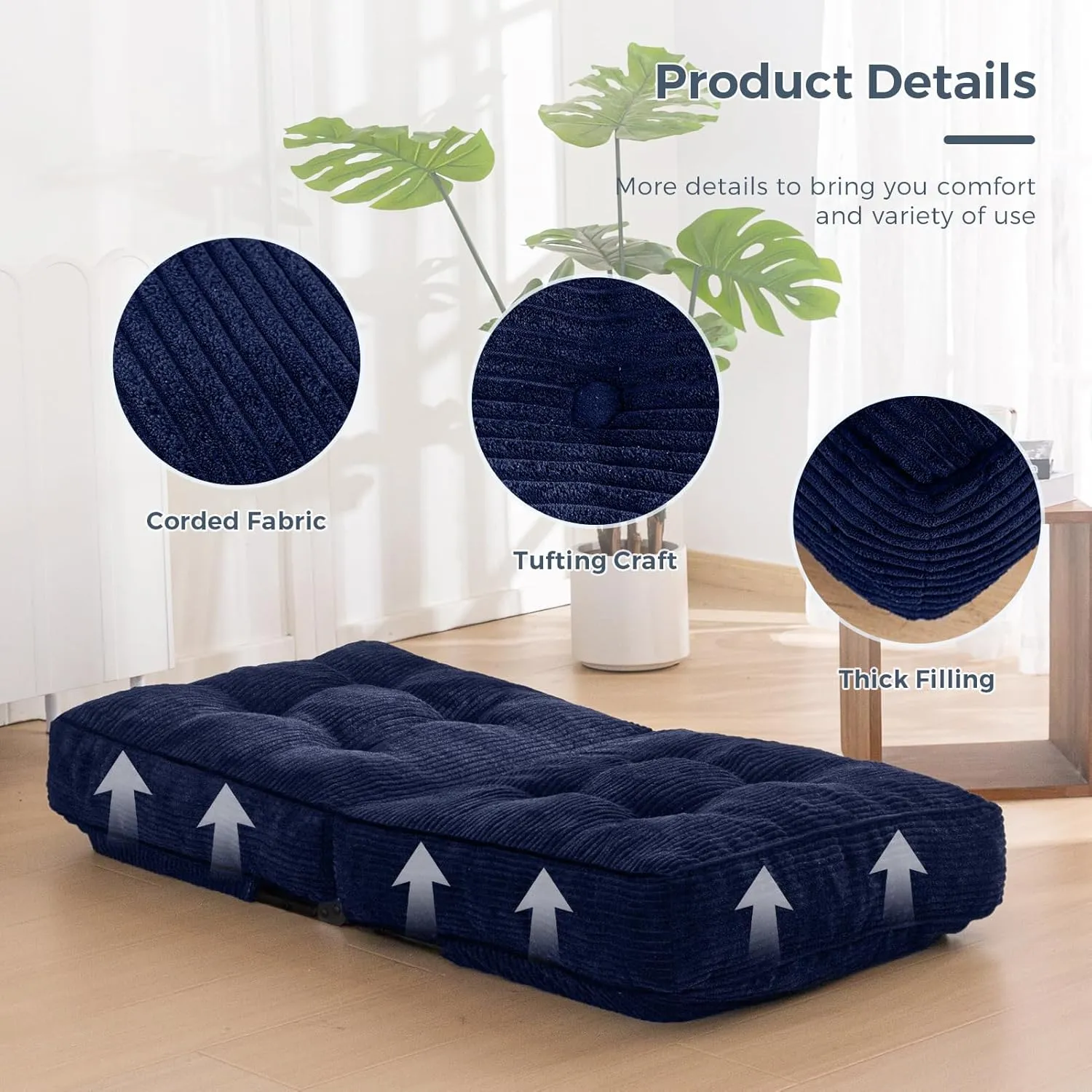 MAXYOYO Adjustable Floor Chair with Back Support, Gaming Chair Floor Meditation Chair with Tufted Cushion, Adults Folding Sofa Seat for Reading Meditating, Navy