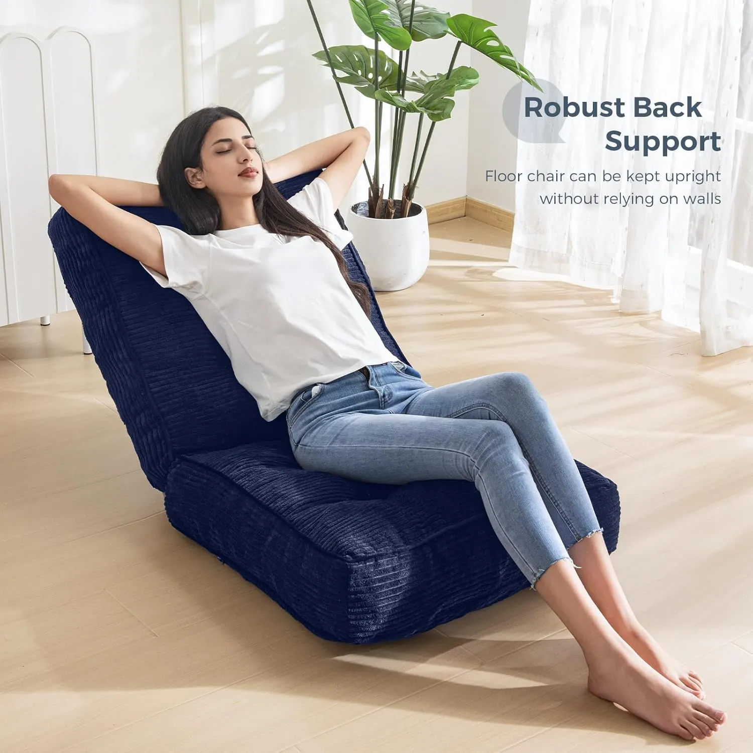 MAXYOYO Adjustable Floor Chair with Back Support, Gaming Chair Floor Meditation Chair with Tufted Cushion, Adults Folding Sofa Seat for Reading Meditating, Navy
