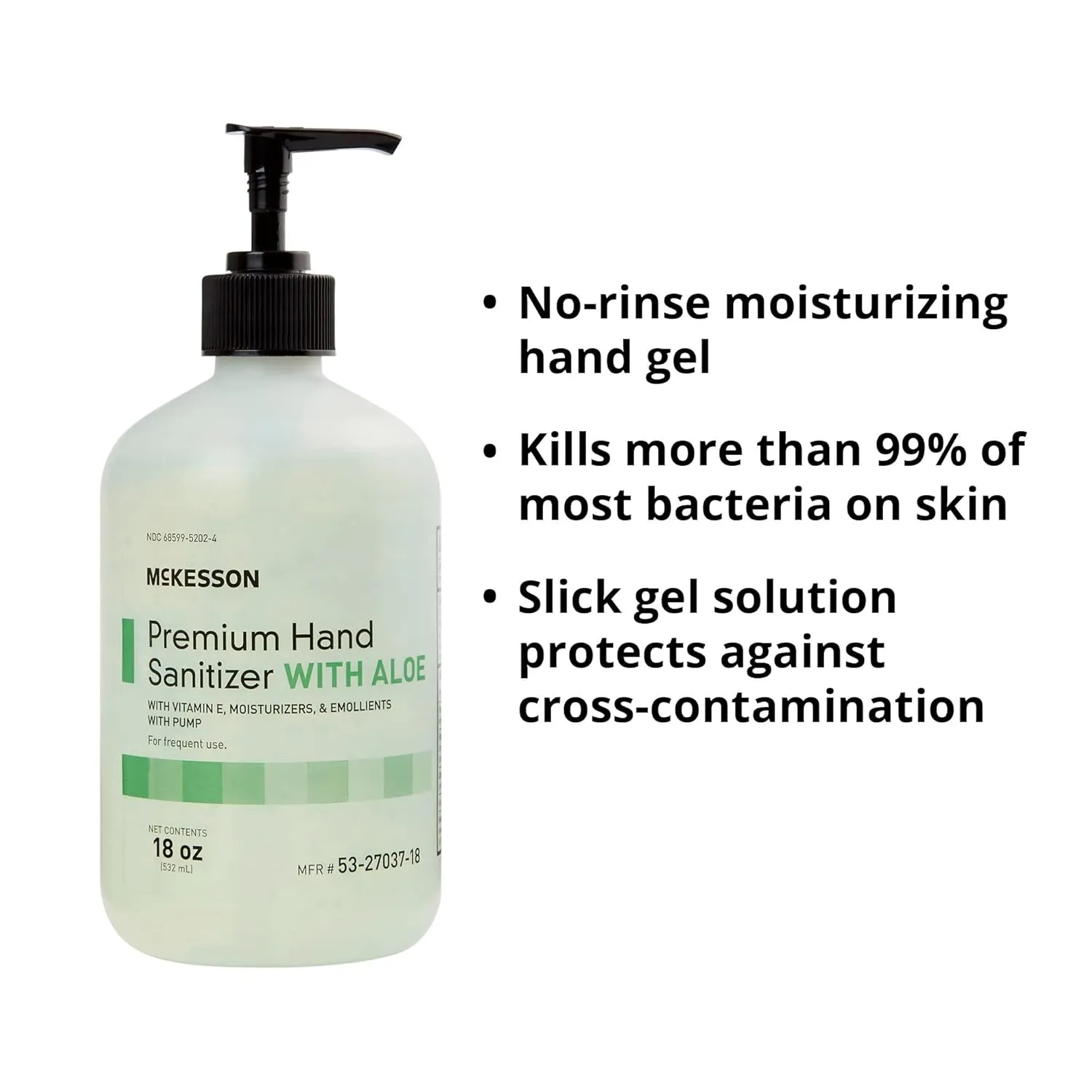 McKesson Hand Sanitizer with Aloe, 18 oz Pump Bottle [Pack of 2] – 70% Ethyl Alcohol, Spring Water Scent, No-Rinse Gel with Vitamin E and Moisturizers, Medical-Grade Sanitizer